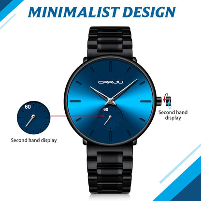 Mens Watches Ultra-Thin Minimalist Waterproof-Fashion Wrist Watch for Men Unisex Dress with Stainless Steel Band-Black Hands