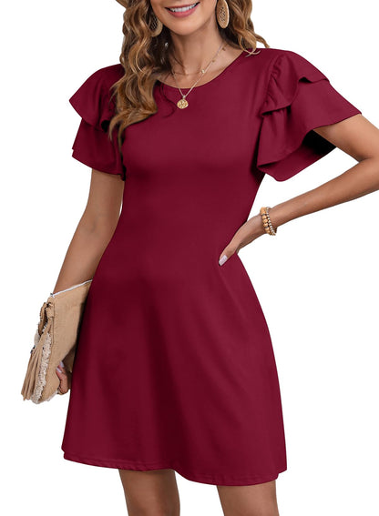 Dokotoo Women 2025 Summer Ruffle Edge Sleeve Dresses Floral Casual Beach Mini Dress with Pocket