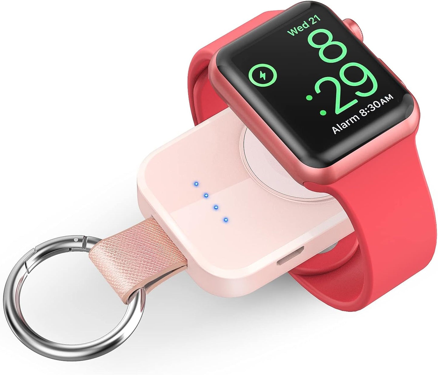 i.VALUX Portable Wireless Charger for Apple Watch Series 10/9/8/UItra/7/6/5/4/3/2/SE/Nike, Compact Magnetic iWatch Charger 1000mAh Power Bank Travel Keychain Style Gift for Mother Girl Birthday-Pink