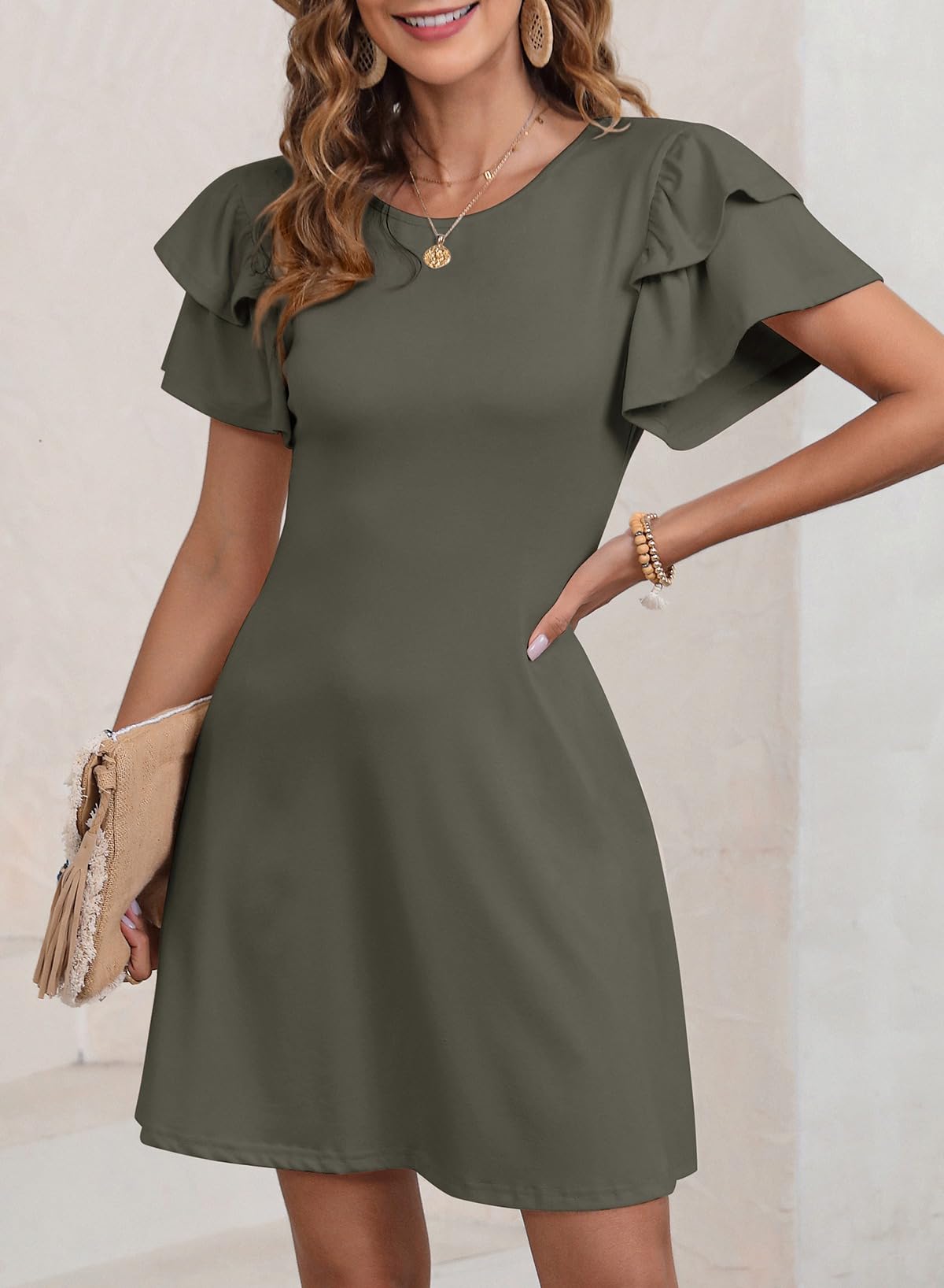 Dokotoo Women 2025 Summer Ruffle Edge Sleeve Dresses Floral Casual Beach Mini Dress with Pocket