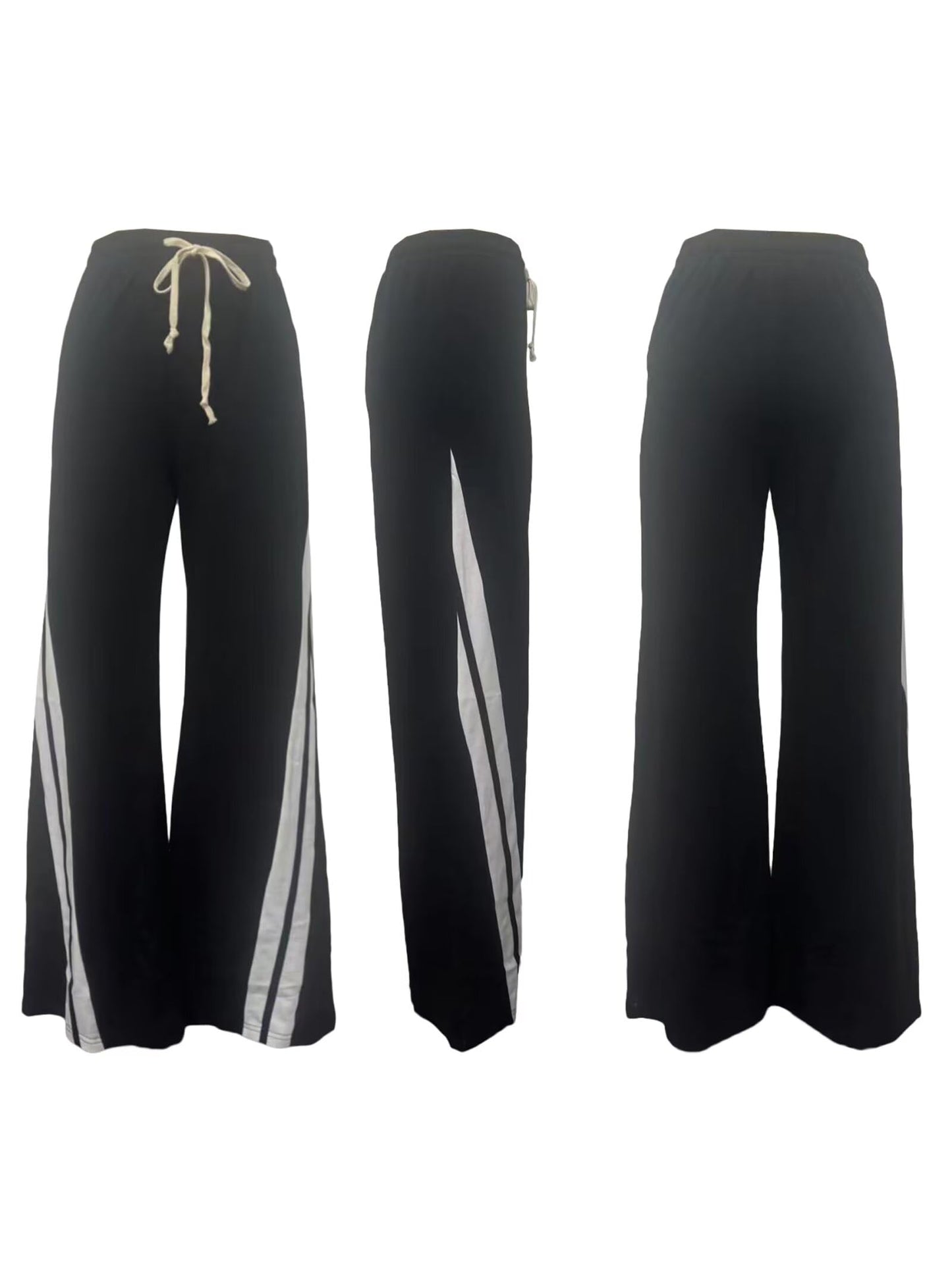 Patchwork Pants for Women High Waist Straight Wide Leg Sweatpants Color Block Striped Track Loose Pants