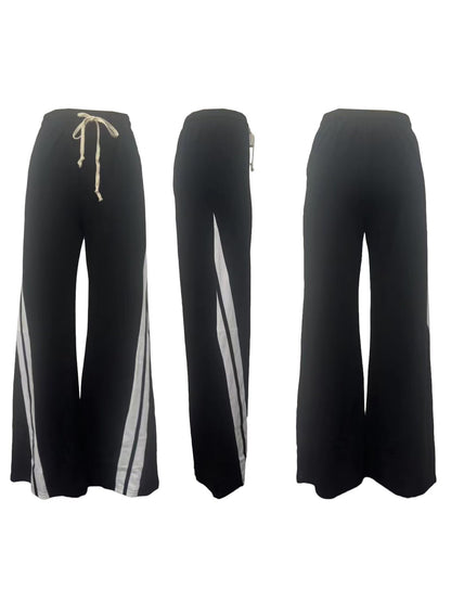 Patchwork Pants for Women High Waist Straight Wide Leg Sweatpants Color Block Striped Track Loose Pants