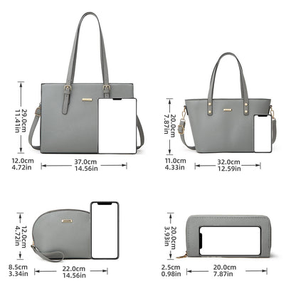 Women Fashion Synthetic Leather Handbags Tote Bag Shoulder Bag Top Handle Satchel Purse Set 4pcs
