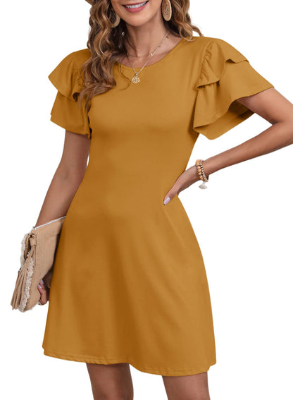 Dokotoo Women 2025 Summer Ruffle Edge Sleeve Dresses Floral Casual Beach Mini Dress with Pocket