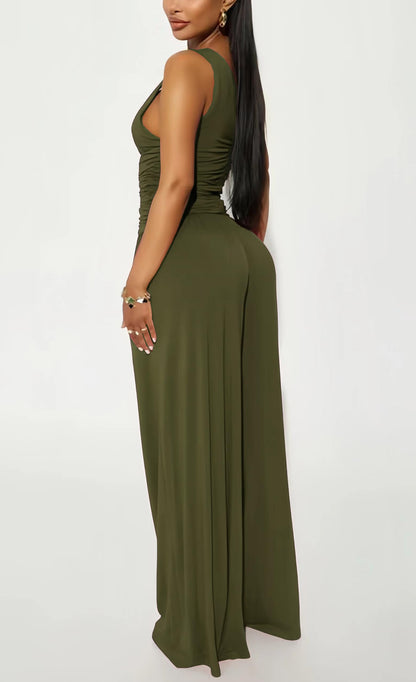 Jumpsuits for Women Dressy Casual Wide Leg Rompers Pants One Piece Suits Sleeveless High Waist Vacation Party Club