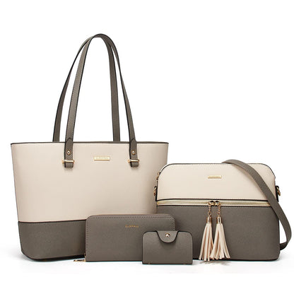 Women Fashion Synthetic Leather Handbags Tote Bag Shoulder Bag Top Handle Satchel Purse Set 4pcs