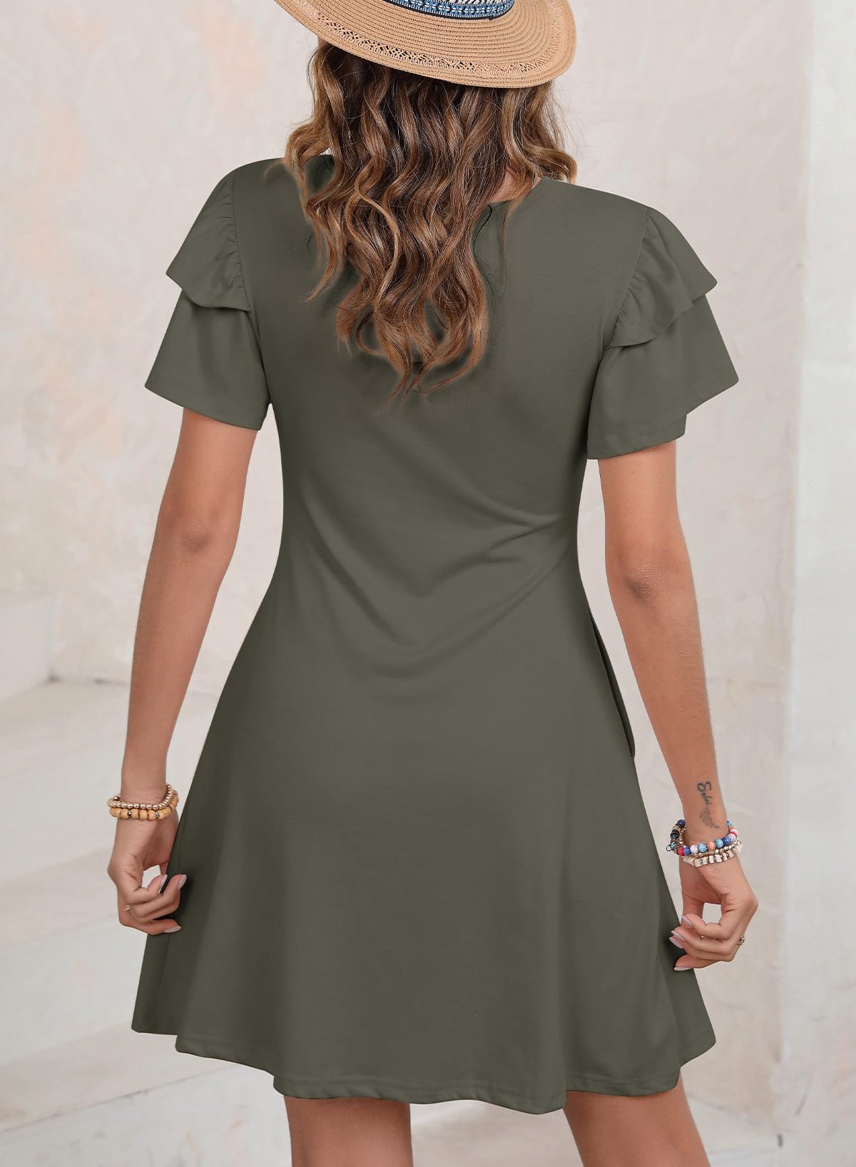 Dokotoo Women 2025 Summer Ruffle Edge Sleeve Dresses Floral Casual Beach Mini Dress with Pocket