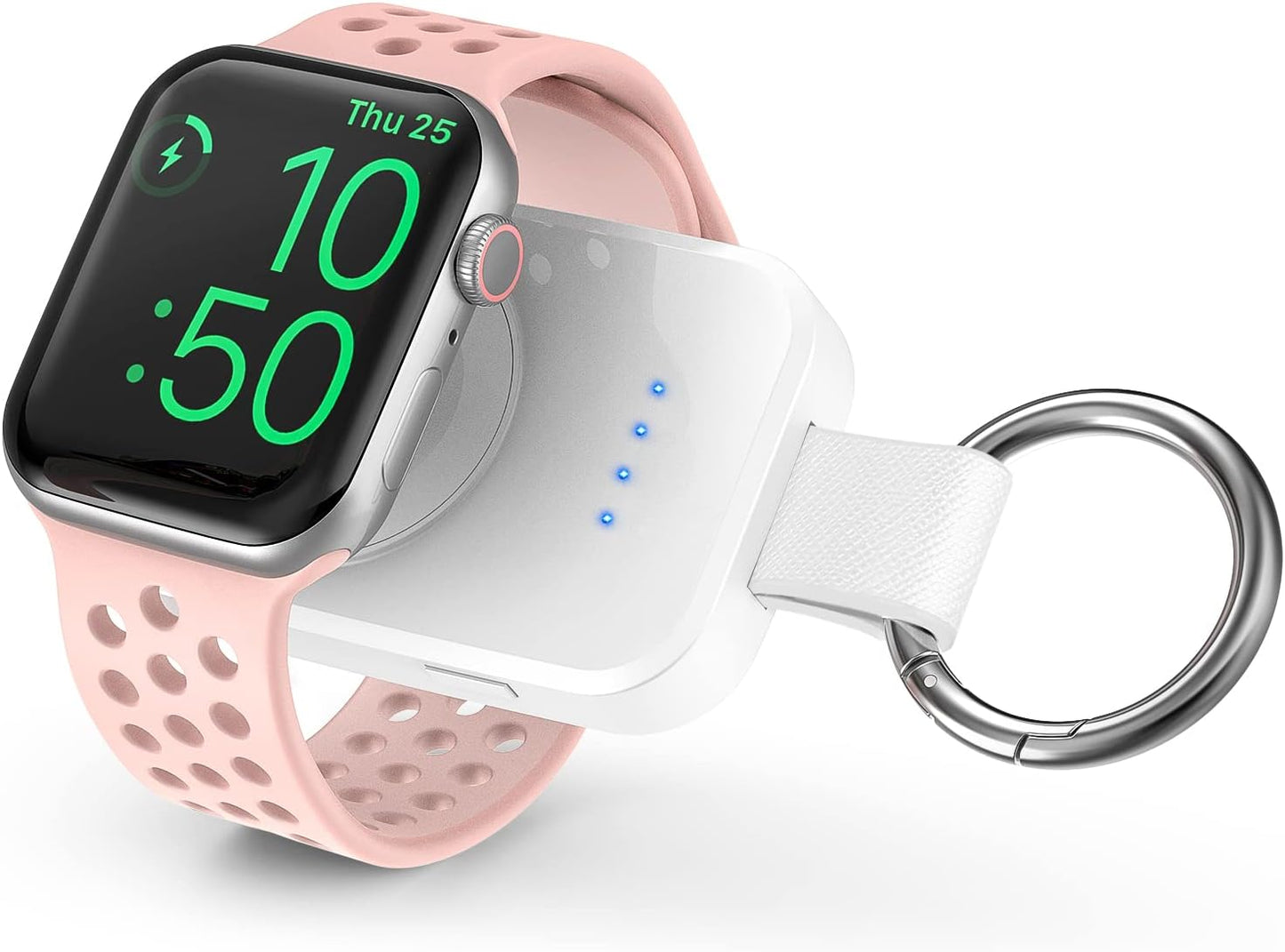i.VALUX Portable Wireless Charger for Apple Watch Series 10/9/8/UItra/7/6/5/4/3/2/SE/Nike, Compact Magnetic iWatch Charger 1000mAh Power Bank Travel Keychain Style Gift for Mother Girl Birthday-Pink