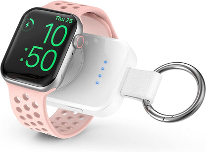 i.VALUX Portable Wireless Charger for Apple Watch Series 10/9/8/UItra/7/6/5/4/3/2/SE/Nike, Compact Magnetic iWatch Charger 1000mAh Power Bank Travel Keychain Style Gift for Mother Girl Birthday-Pink