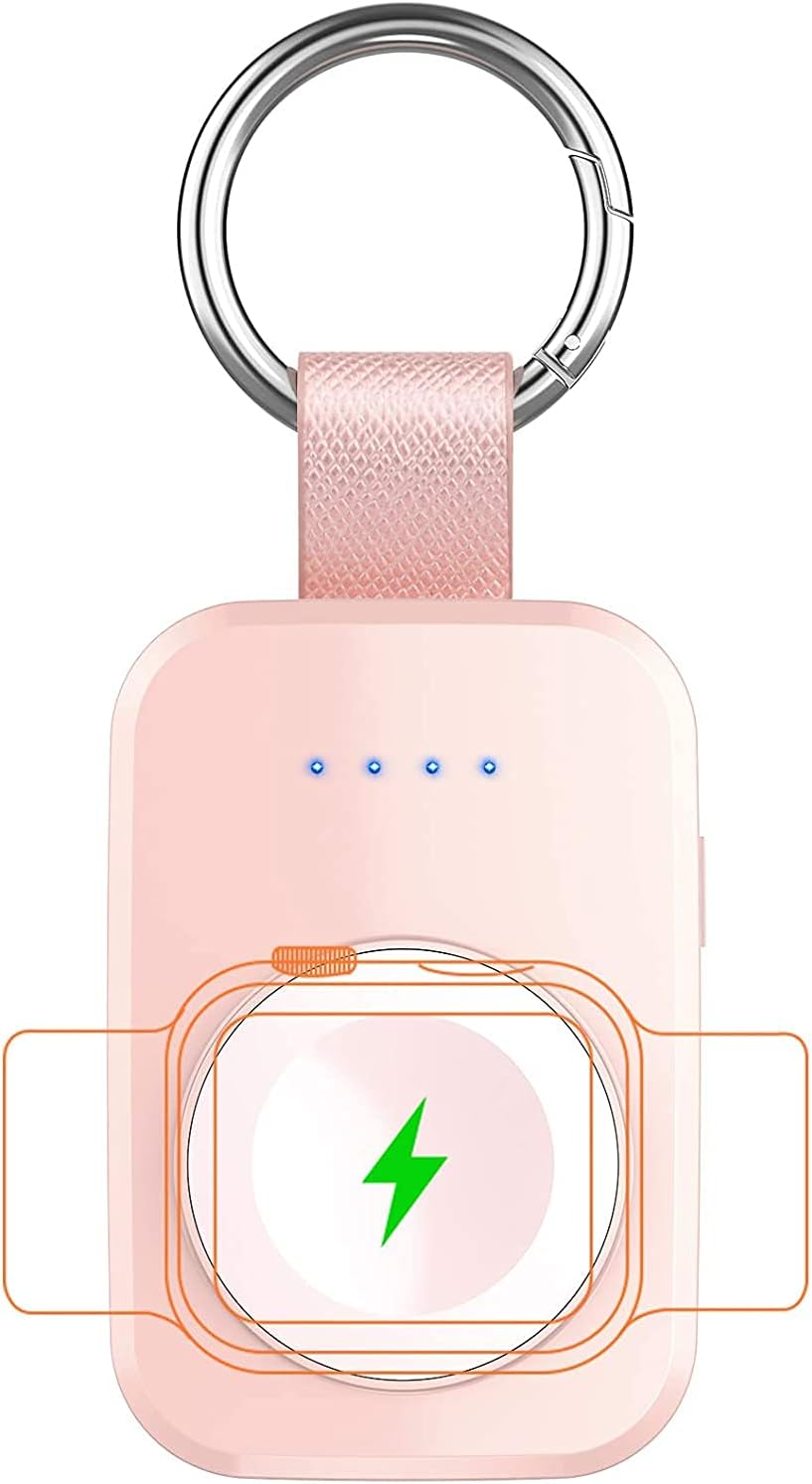 i.VALUX Portable Wireless Charger for Apple Watch Series 10/9/8/UItra/7/6/5/4/3/2/SE/Nike, Compact Magnetic iWatch Charger 1000mAh Power Bank Travel Keychain Style Gift for Mother Girl Birthday-Pink