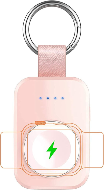 i.VALUX Portable Wireless Charger for Apple Watch Series 10/9/8/UItra/7/6/5/4/3/2/SE/Nike, Compact Magnetic iWatch Charger 1000mAh Power Bank Travel Keychain Style Gift for Mother Girl Birthday-Pink