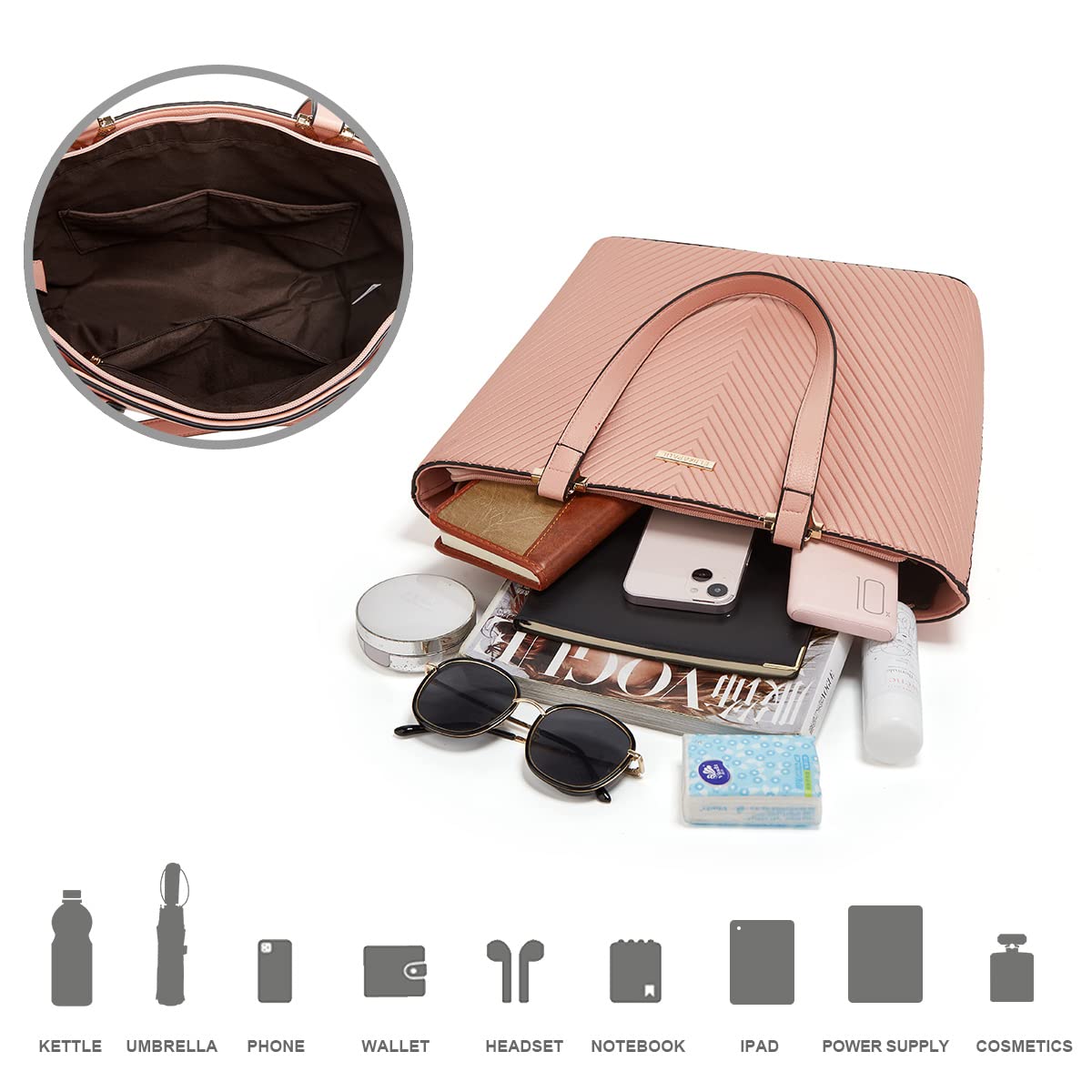 Women Fashion Synthetic Leather Handbags Tote Bag Shoulder Bag Top Handle Satchel Purse Set 4pcs