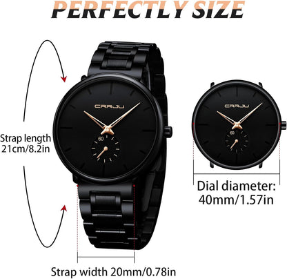 Mens Watches Ultra-Thin Minimalist Waterproof-Fashion Wrist Watch for Men Unisex Dress with Stainless Steel Band-Black Hands