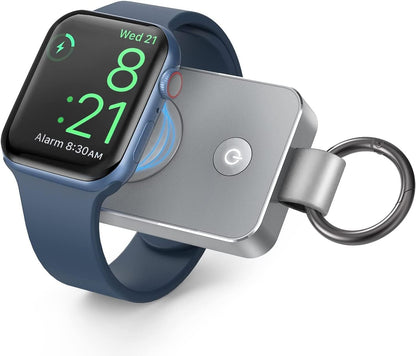 i.VALUX Portable Wireless Charger for Apple Watch Series 10/9/8/UItra/7/6/5/4/3/2/SE/Nike, Compact Magnetic iWatch Charger 1000mAh Power Bank Travel Keychain Style Gift for Mother Girl Birthday-Pink