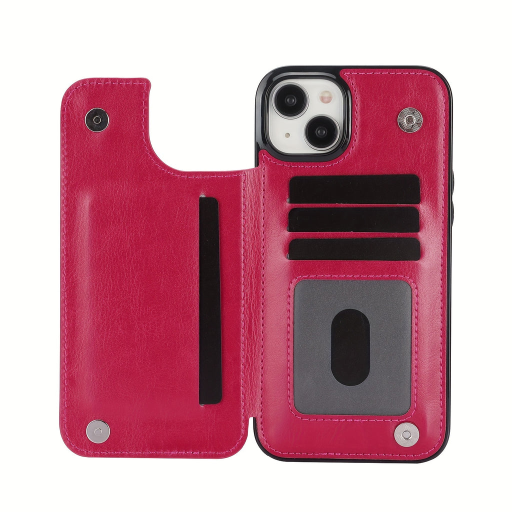 for iPhone 16 15 14 13 12 11 Pro Max XR XS Max SE 2022/2020 7 8 Plus Wallet Case with Card Holder, Faux Leather Kickstand Card Slots Case, Double Magnetic Clasp and Durable Shockproof Cover