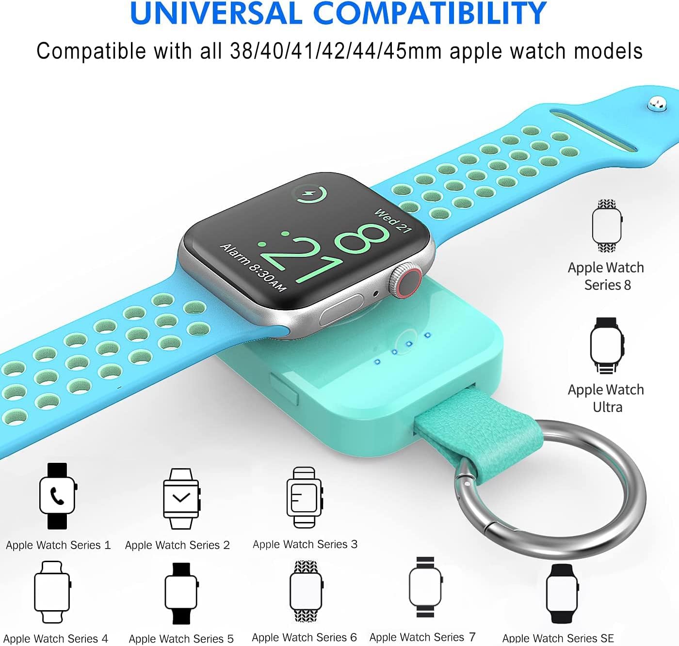 i.VALUX Portable Wireless Charger for Apple Watch Series 10/9/8/UItra/7/6/5/4/3/2/SE/Nike, Compact Magnetic iWatch Charger 1000mAh Power Bank Travel Keychain Style Gift for Mother Girl Birthday-Pink