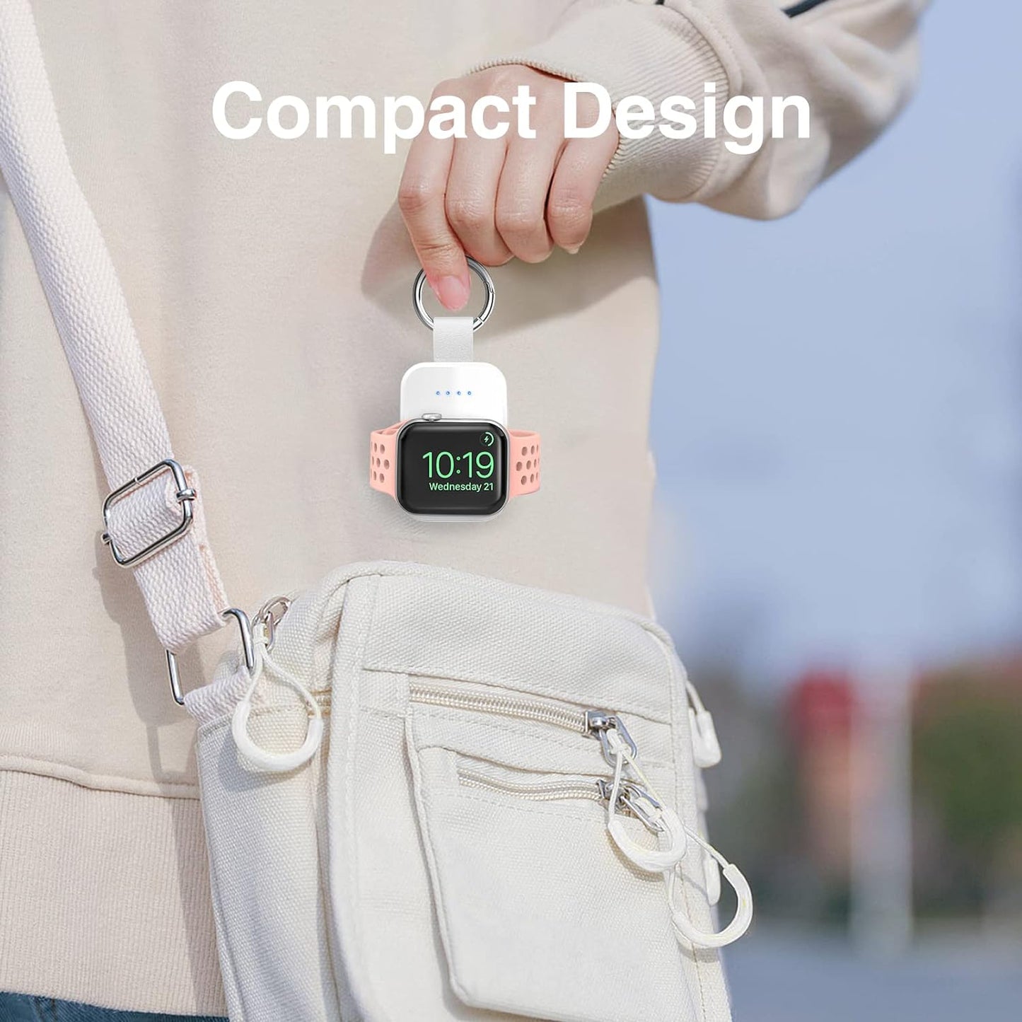 i.VALUX Portable Wireless Charger for Apple Watch Series 10/9/8/UItra/7/6/5/4/3/2/SE/Nike, Compact Magnetic iWatch Charger 1000mAh Power Bank Travel Keychain Style Gift for Mother Girl Birthday-Pink