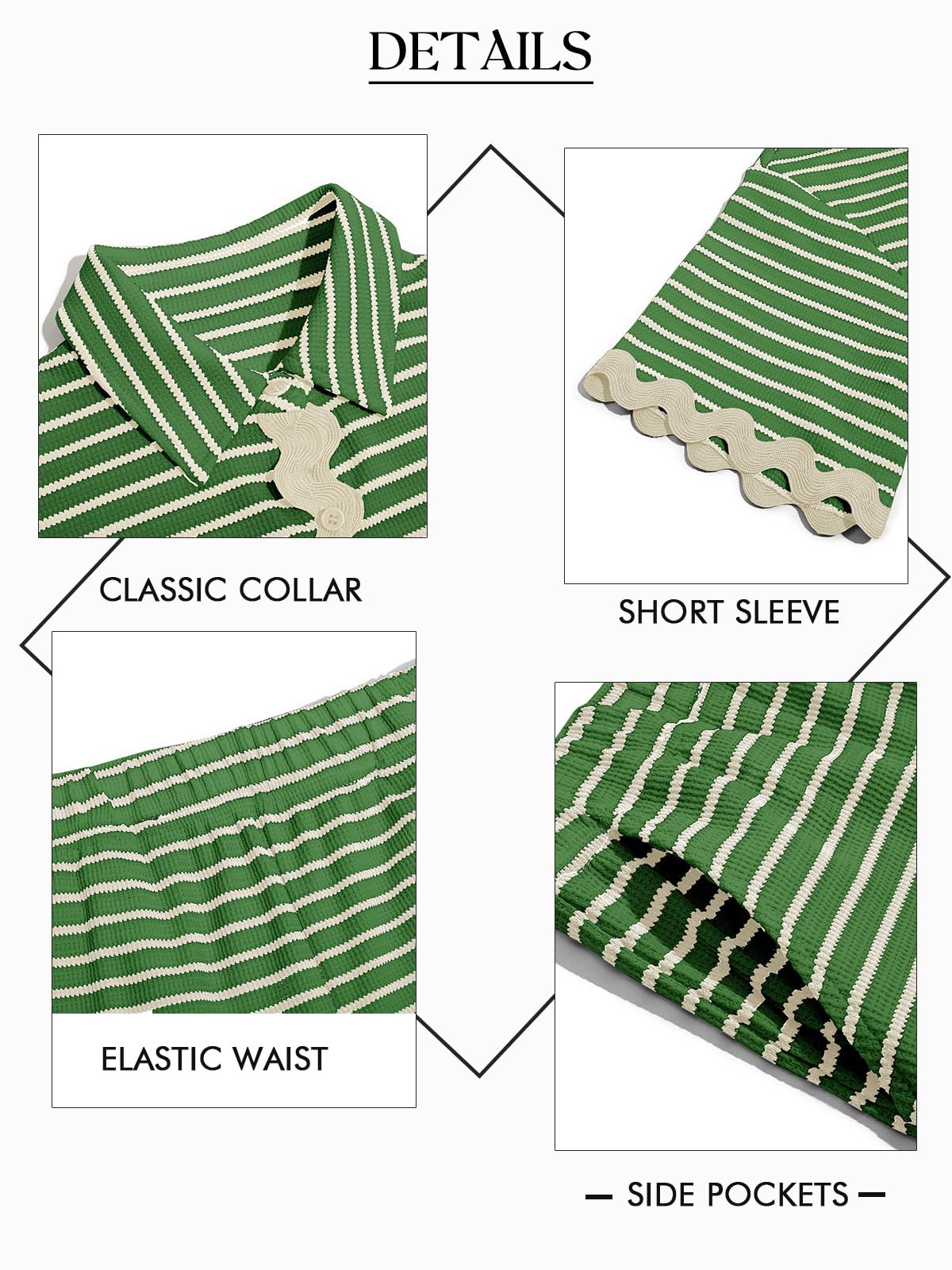 Tankaneo Womens 2 Piece Lounge Set Striped Outfits Short Sleeve Button Down Shirts and Shorts Summer Matching Sets