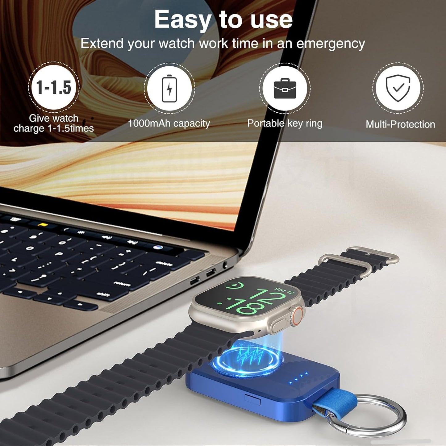 i.VALUX Portable Wireless Charger for Apple Watch Series 10/9/8/UItra/7/6/5/4/3/2/SE/Nike, Compact Magnetic iWatch Charger 1000mAh Power Bank Travel Keychain Style Gift for Mother Girl Birthday-Pink