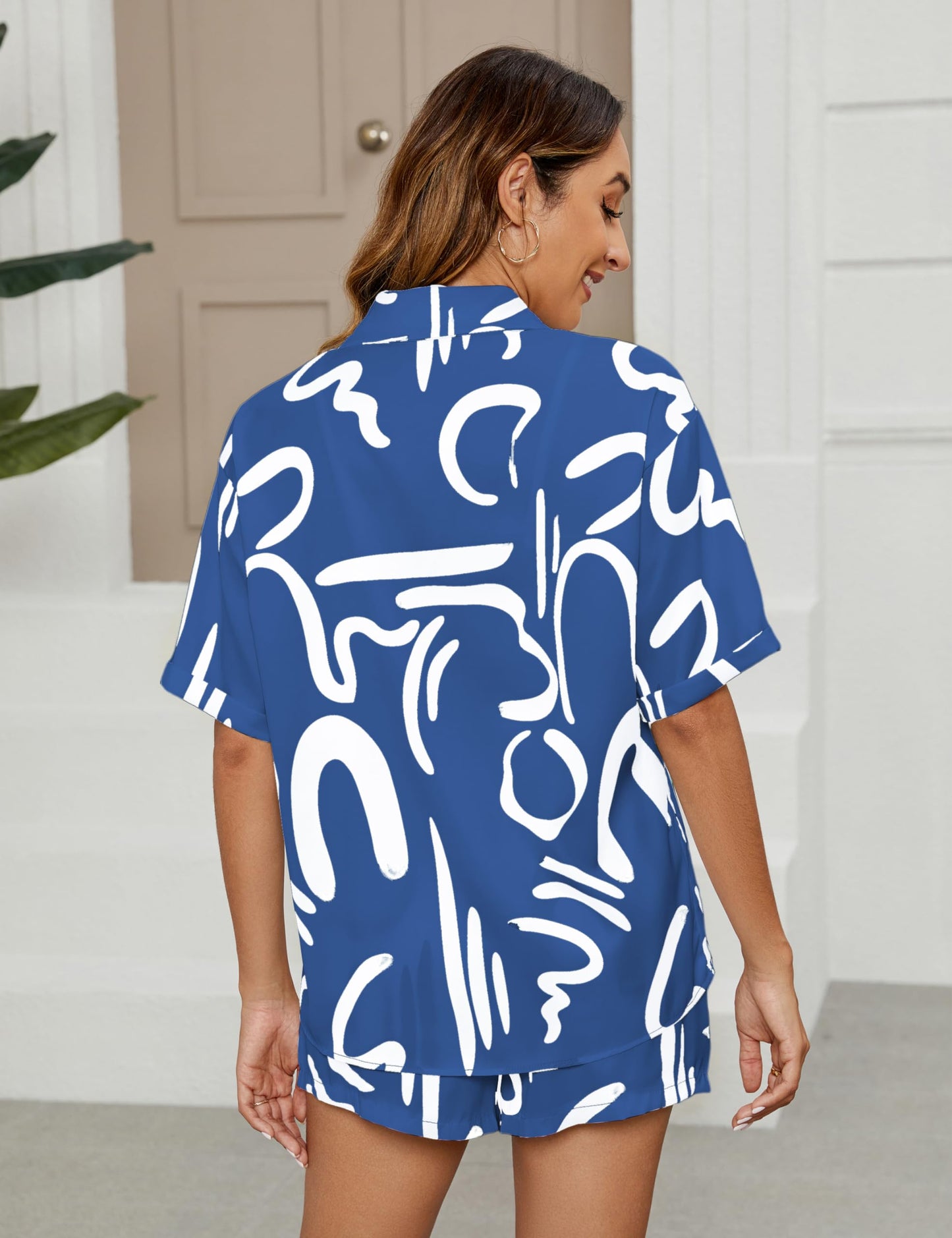Women's 2 Piece Outfit Sets Summer Beach Casual Printed Shirts and Shorts Lounge Sets