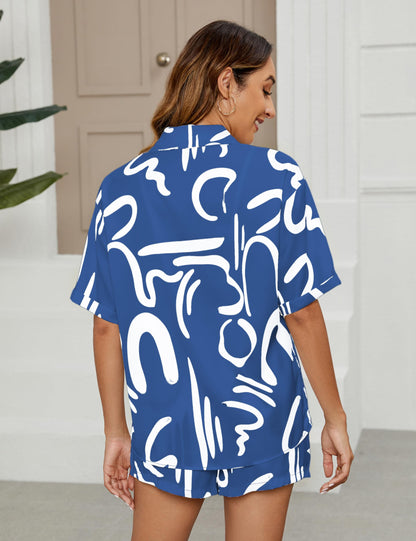 Women's 2 Piece Outfit Sets Summer Beach Casual Printed Shirts and Shorts Lounge Sets