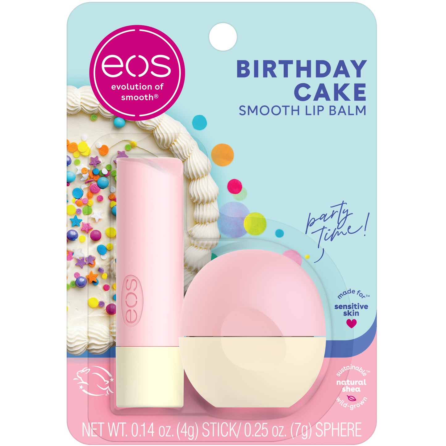 eos Natural Shea Lip Balm- Birthday Cake, All-Day Moisture Lip Care Products, 0.14 oz