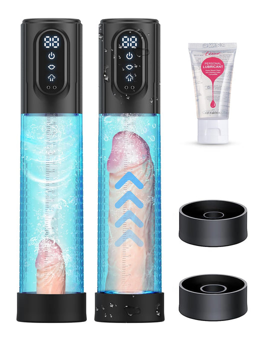 Electric Penis Vacuum & Water Pump - Penis Enlarge Extend Pump with 3 Suction Modes & 3 Intensities for Men Stronger Bigger Erections Adult Male Sex Toys with 6 Penis Rings and a Pocket Pussy