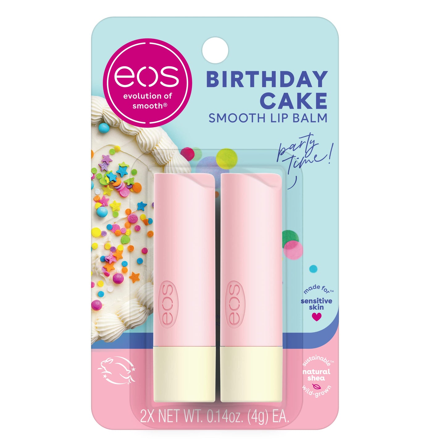 eos Natural Shea Lip Balm- Birthday Cake, All-Day Moisture Lip Care Products, 0.14 oz