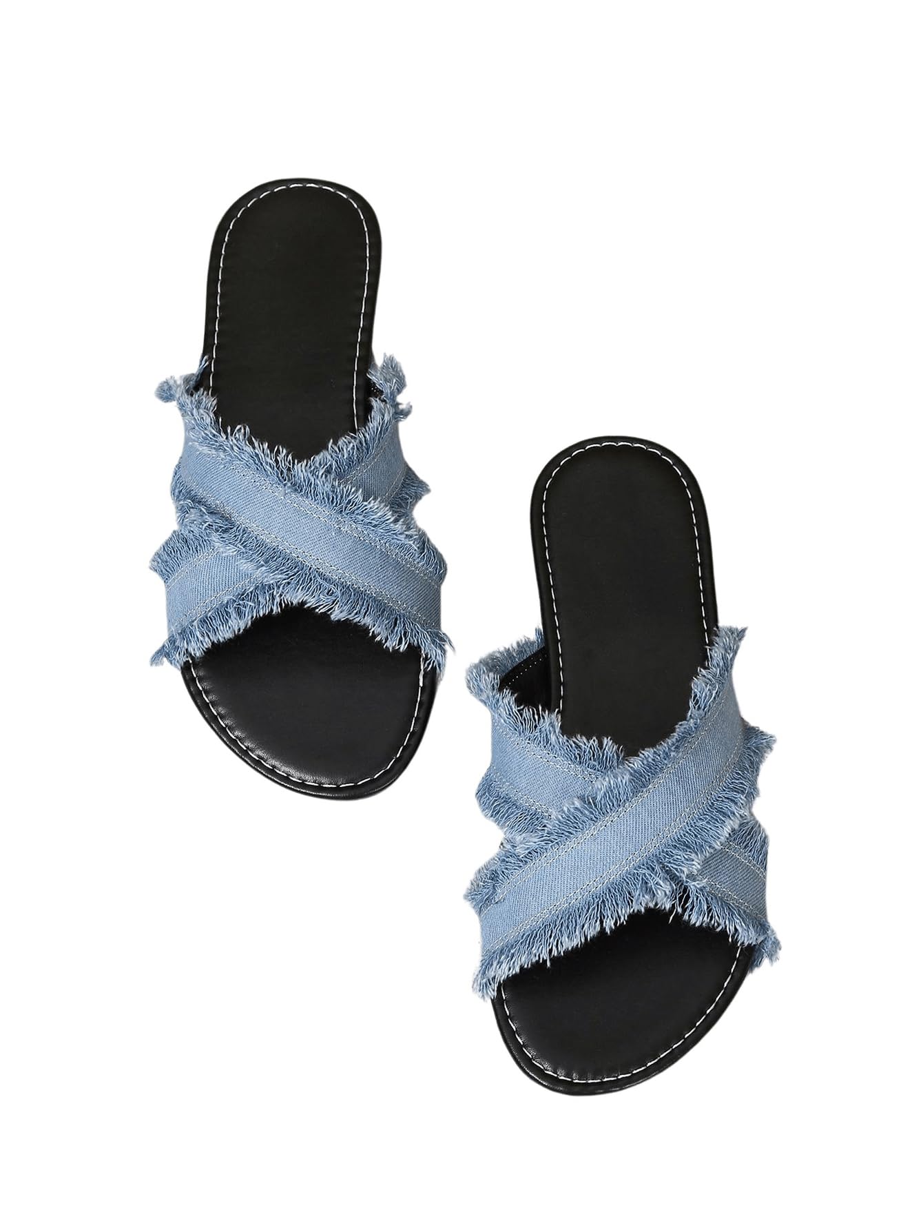 Verdusa Women's Criss Cross Denim Sandals Open Toe Slip On Slide Flats Sandal