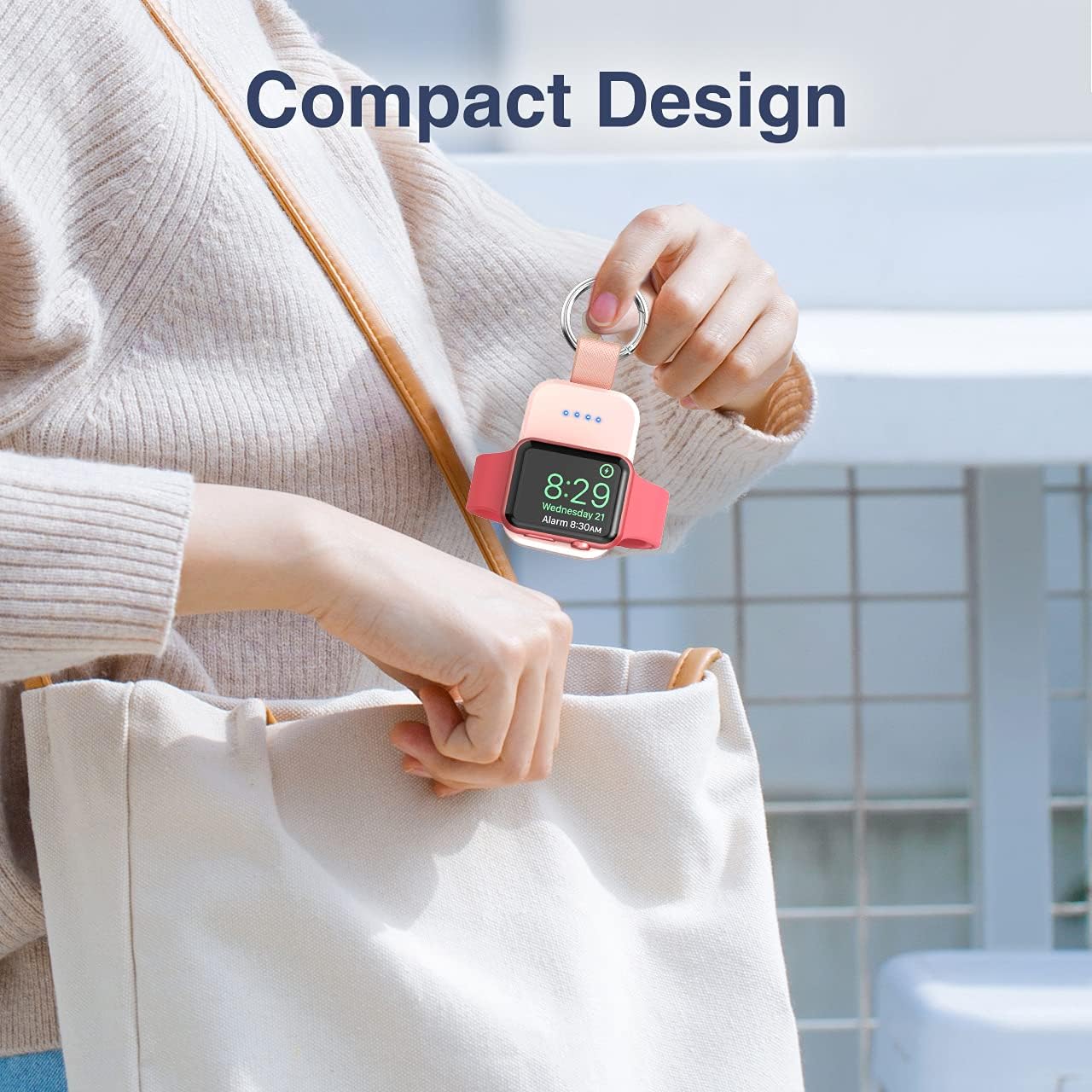 i.VALUX Portable Wireless Charger for Apple Watch Series 10/9/8/UItra/7/6/5/4/3/2/SE/Nike, Compact Magnetic iWatch Charger 1000mAh Power Bank Travel Keychain Style Gift for Mother Girl Birthday-Pink