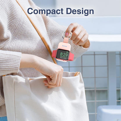 i.VALUX Portable Wireless Charger for Apple Watch Series 10/9/8/UItra/7/6/5/4/3/2/SE/Nike, Compact Magnetic iWatch Charger 1000mAh Power Bank Travel Keychain Style Gift for Mother Girl Birthday-Pink