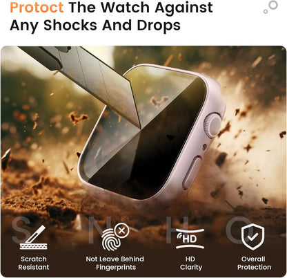 Goton Waterproof Privacy Case for Apple Watch Series 10 SE 9 8 7 6 5 4 Ultra 2 Ultra, Hard PC Bumper Tempered Glass Screen Protector for iWatch Cover Accessories, 46mm Matte Black