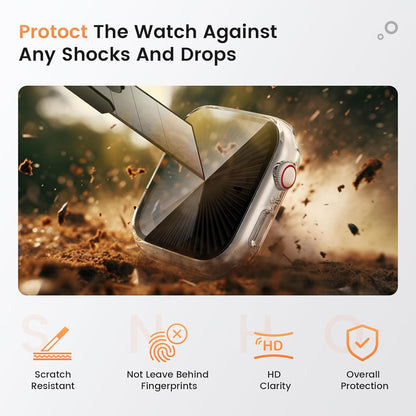Goton Waterproof Privacy Case for Apple Watch Series 10 SE 9 8 7 6 5 4 Ultra 2 Ultra, Hard PC Bumper Tempered Glass Screen Protector for iWatch Cover Accessories, 46mm Matte Black