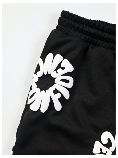 GORGLITTER Men's Letter Graphic Track Shorts Drawstring Waist Summer Workout Shorts Streetwear