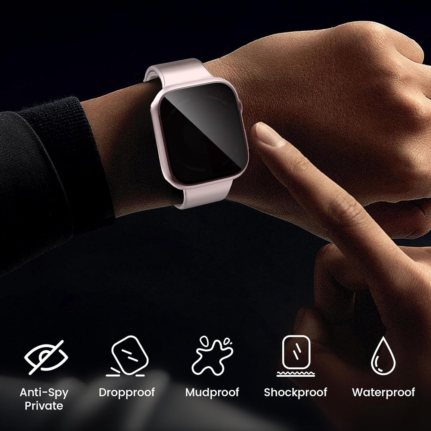 Goton Waterproof Privacy Case for Apple Watch Series 10 SE 9 8 7 6 5 4 Ultra 2 Ultra, Hard PC Bumper Tempered Glass Screen Protector for iWatch Cover Accessories, 46mm Matte Black