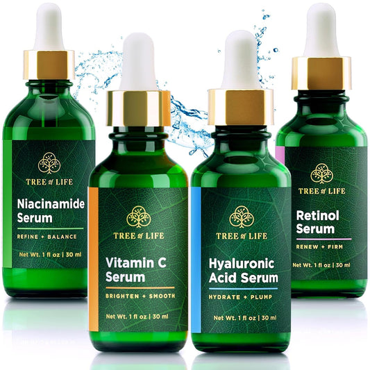 Tree of Life Beauty Facial Skin Care Set, Brightening, Firming, Hydrating, Dry Face, Dermatologist Tested - Trio Power Kit, Vitamin C, Retinol and Hyaluronic Acid, 3 count of 1 Fl Oz
