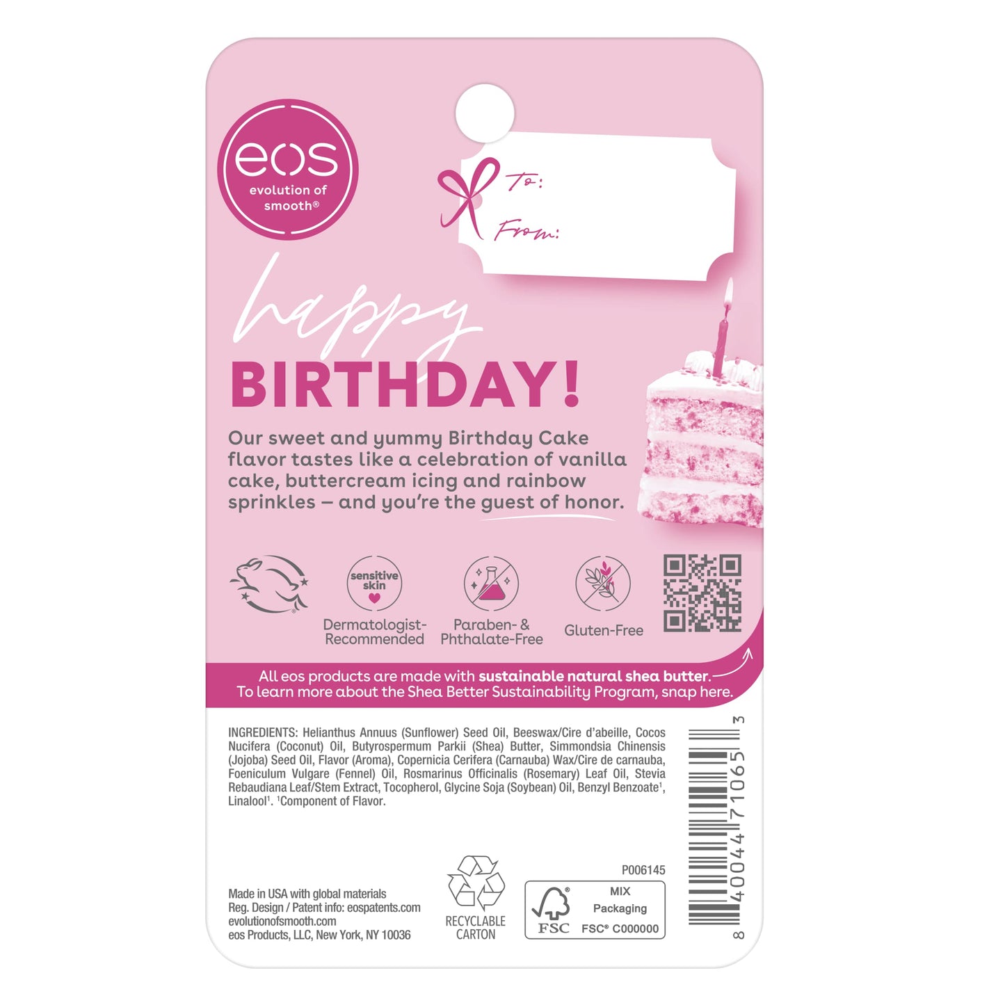 eos Natural Shea Lip Balm- Birthday Cake, All-Day Moisture Lip Care Products, 0.14 oz