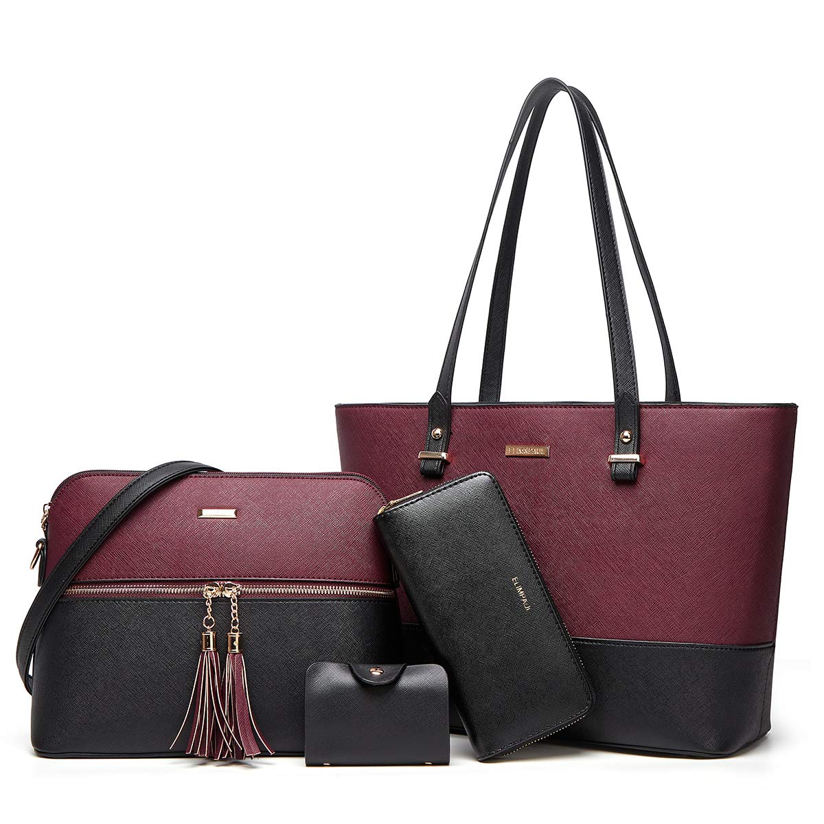 Women Fashion Synthetic Leather Handbags Tote Bag Shoulder Bag Top Handle Satchel Purse Set 4pcs