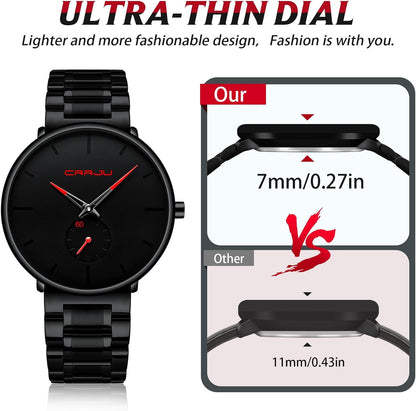 Mens Watches Ultra-Thin Minimalist Waterproof-Fashion Wrist Watch for Men Unisex Dress with Stainless Steel Band-Black Hands