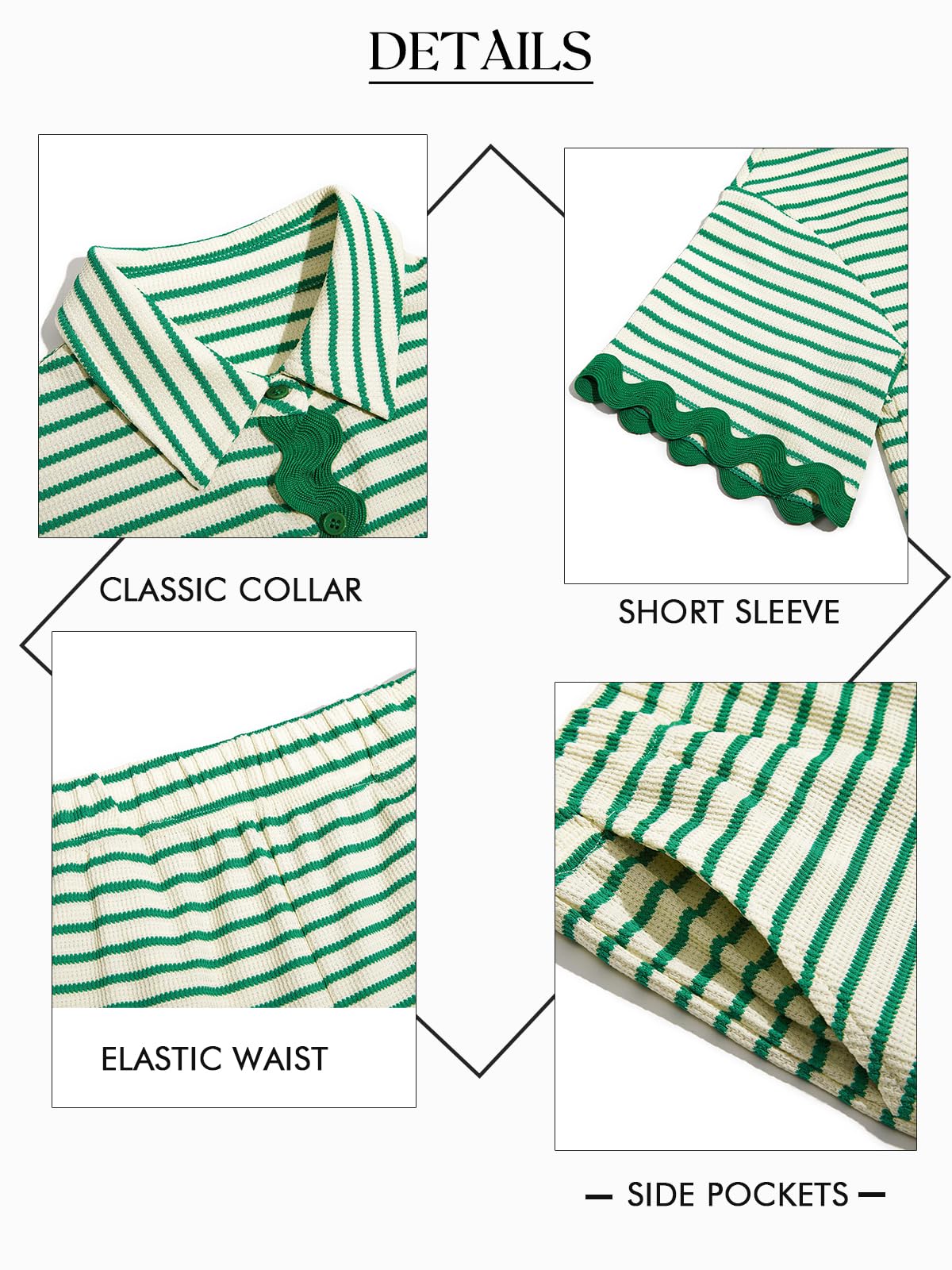 Tankaneo Womens 2 Piece Lounge Set Striped Outfits Short Sleeve Button Down Shirts and Shorts Summer Matching Sets