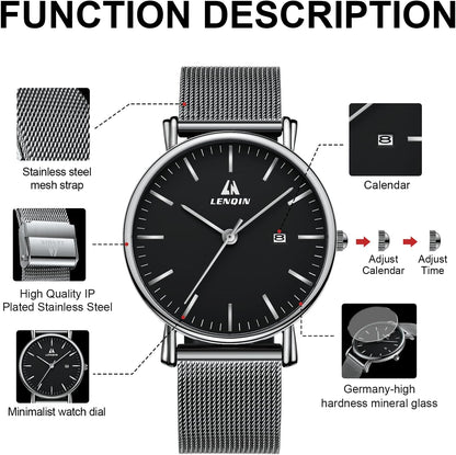 LN LENQIN Mens Watches Waterproof Stainless Steel Watch for Men Analog Quartz Fashion Business Designer Wristwatch