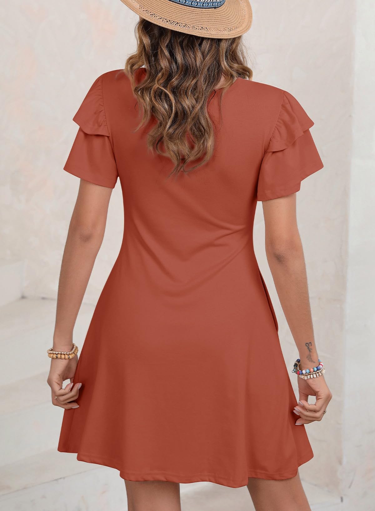 Dokotoo Women 2025 Summer Ruffle Edge Sleeve Dresses Floral Casual Beach Mini Dress with Pocket