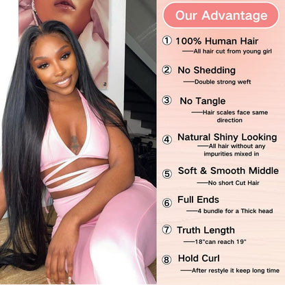 12A Human Hair Bundles - Straight 14 Inch 100% Unprocessed Brazilian Virgin Hair - Double Weft Weave - Natural Black Color Human Hair Extensions