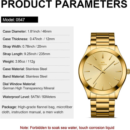 LN LENQIN Mens Watches Waterproof Stainless Steel Watch for Men Analog Quartz Fashion Business Designer Wristwatch