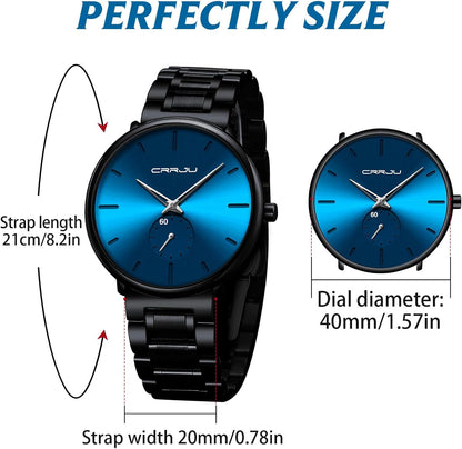 Mens Watches Ultra-Thin Minimalist Waterproof-Fashion Wrist Watch for Men Unisex Dress with Stainless Steel Band-Black Hands