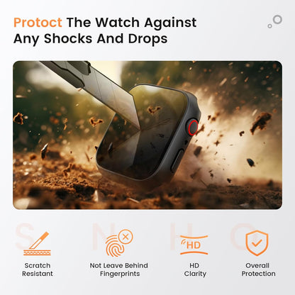 Goton Waterproof Privacy Case for Apple Watch Series 10 SE 9 8 7 6 5 4 Ultra 2 Ultra, Hard PC Bumper Tempered Glass Screen Protector for iWatch Cover Accessories, 46mm Matte Black