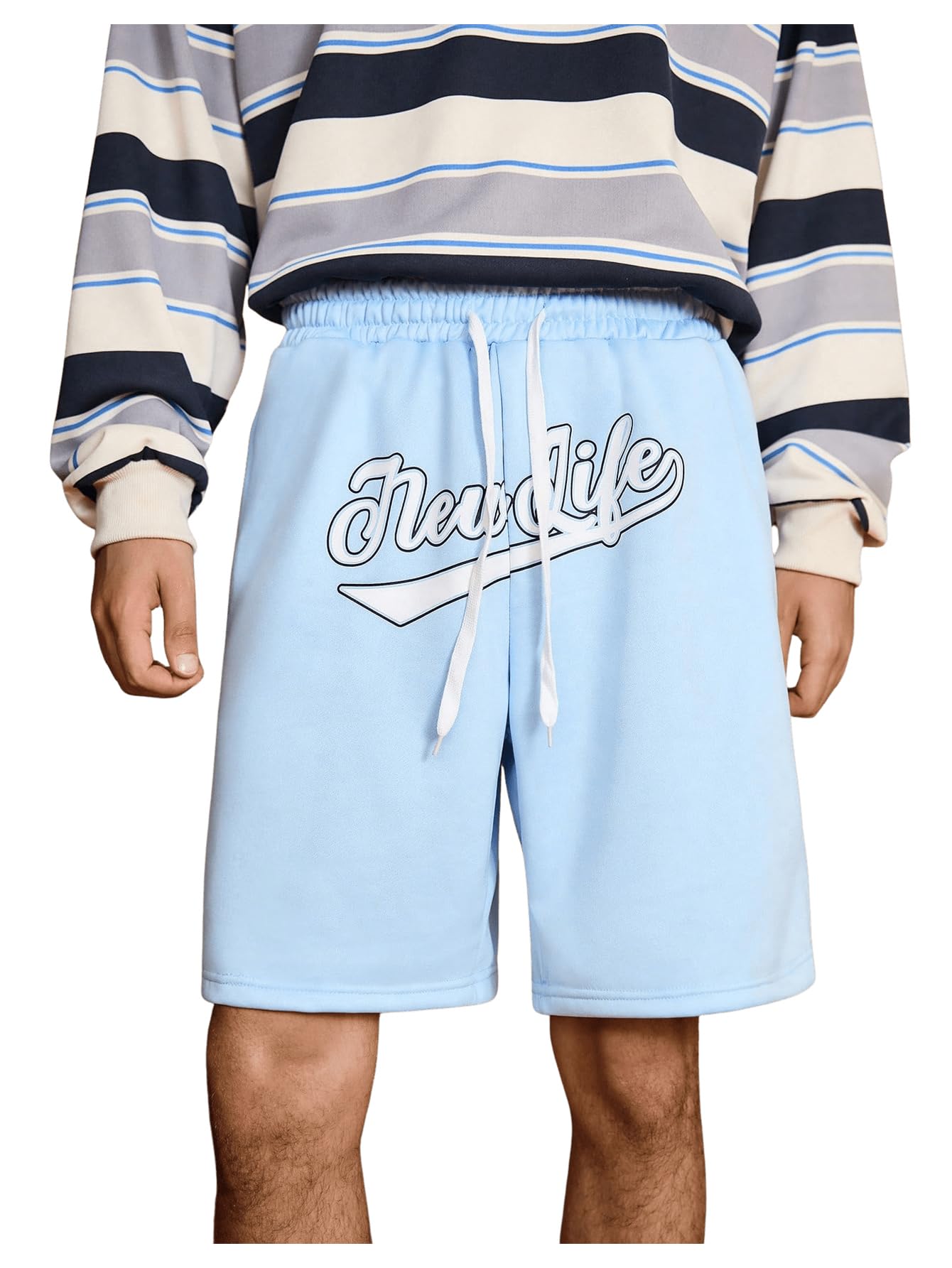 GORGLITTER Men's Letter Graphic Track Shorts Drawstring Waist Summer Workout Shorts Streetwear