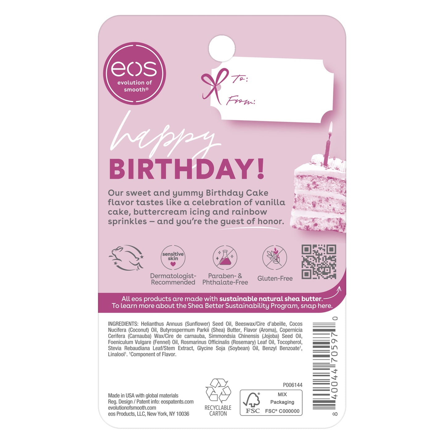 eos Natural Shea Lip Balm- Birthday Cake, All-Day Moisture Lip Care Products, 0.14 oz