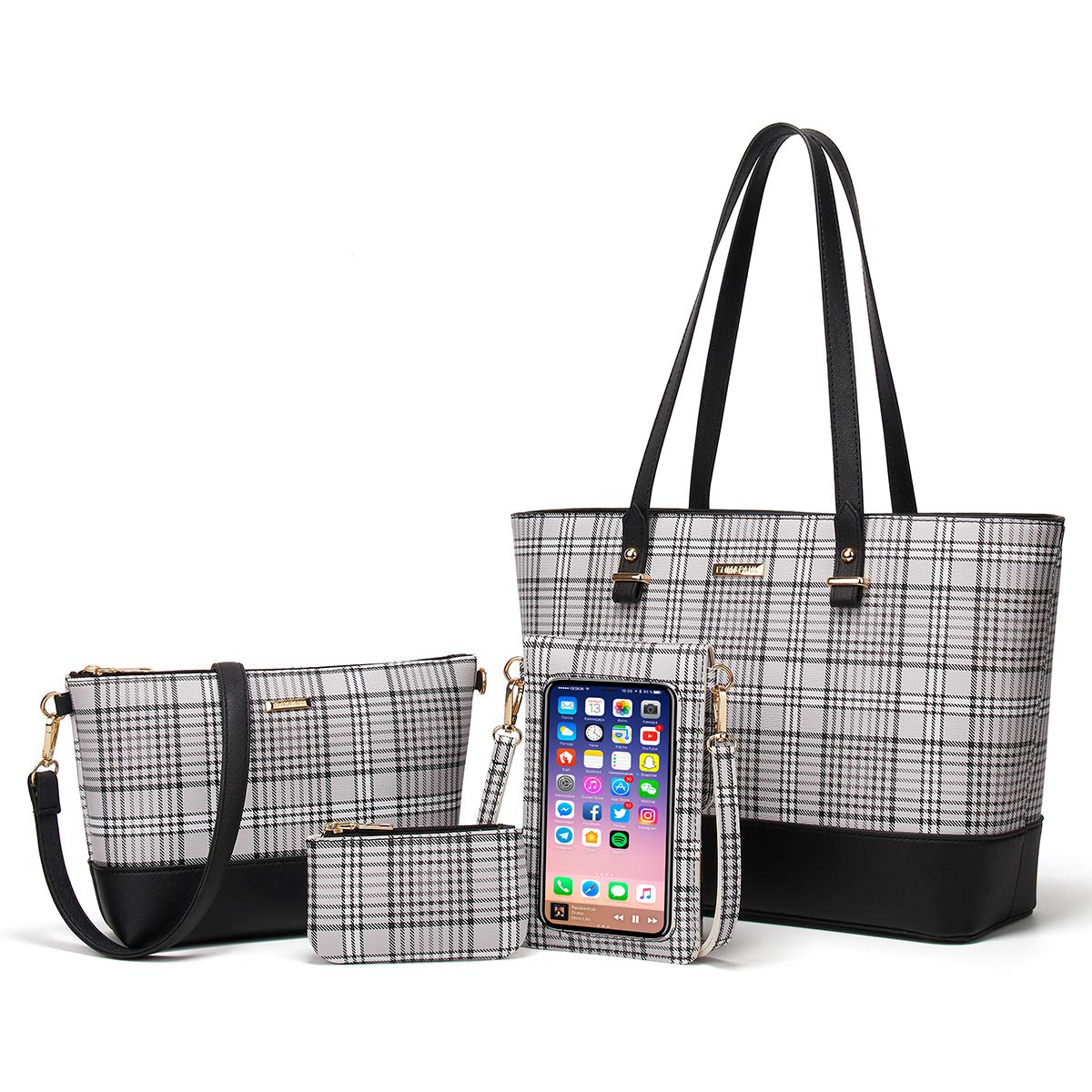 Women Fashion Synthetic Leather Handbags Tote Bag Shoulder Bag Top Handle Satchel Purse Set 4pcs
