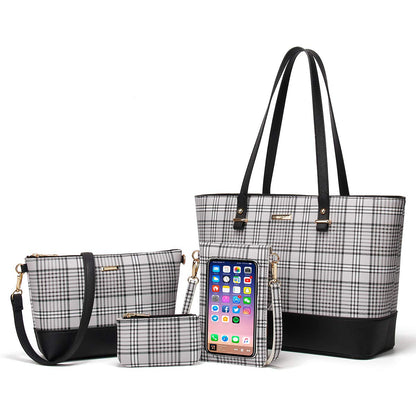 Women Fashion Synthetic Leather Handbags Tote Bag Shoulder Bag Top Handle Satchel Purse Set 4pcs